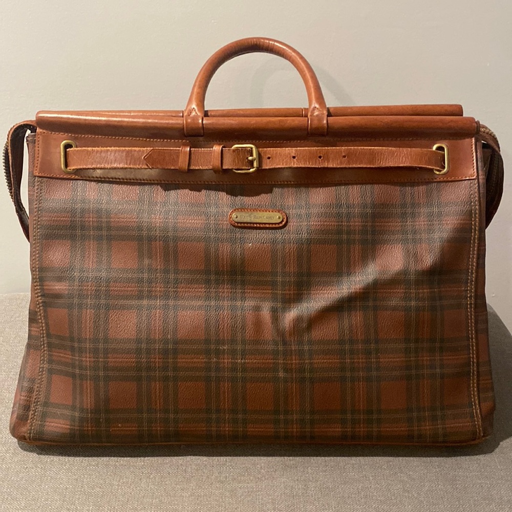 Vintage 90s Polo Ralph Lauren Iconic Plaid Leather Overnight Totebag